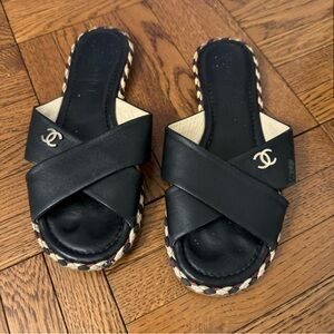 Chanel criss cross black sandals